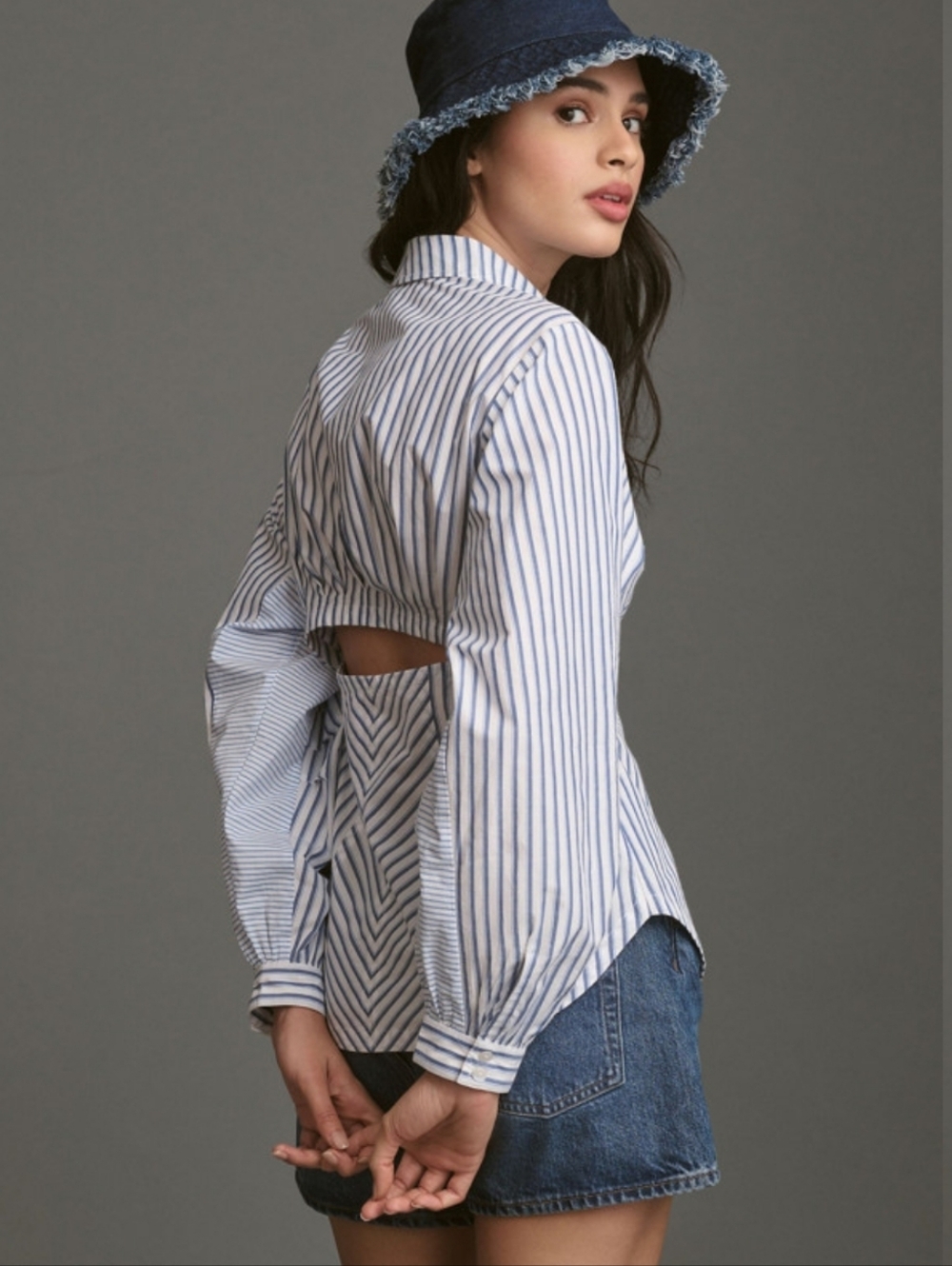 Anthropologie Maeve Mixed Stripe Cutout Buttondown Shirt